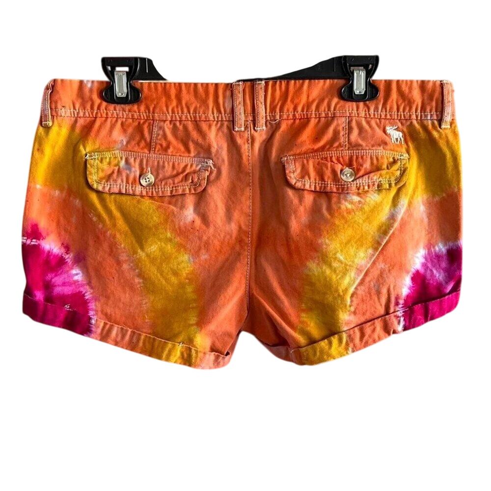 Womens Shorts Size 12 Orange Tie Dye Reworked Summer Vacation Resort Beachy Fun - Picture 5 of 8